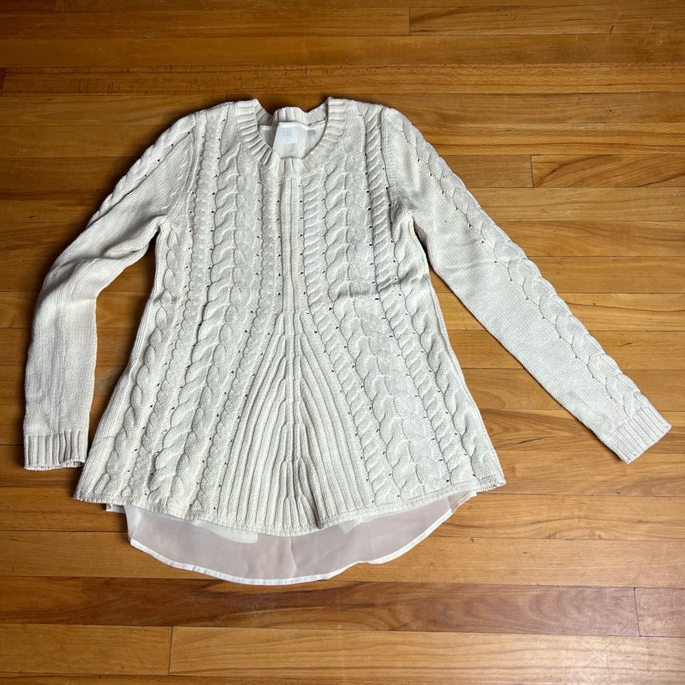 cabi Cable Knit Ivory Sweater Size S